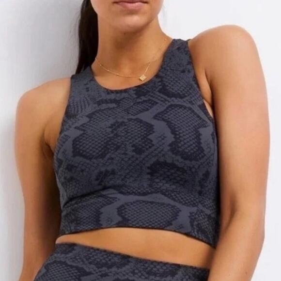 All Fenix Anthropologie Navy Snake Print Long Sports Bra Size Small - Picture 1 of 9